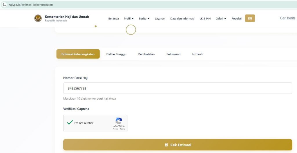 cek keberangkatan haji